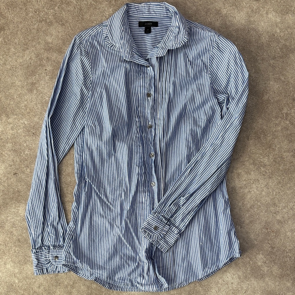 J. Crew Navy and White Striped Casual Shirt